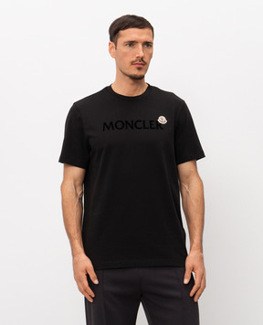 Moncler Чорна футболка з фактурним принтом логотипа L10918C000678390T