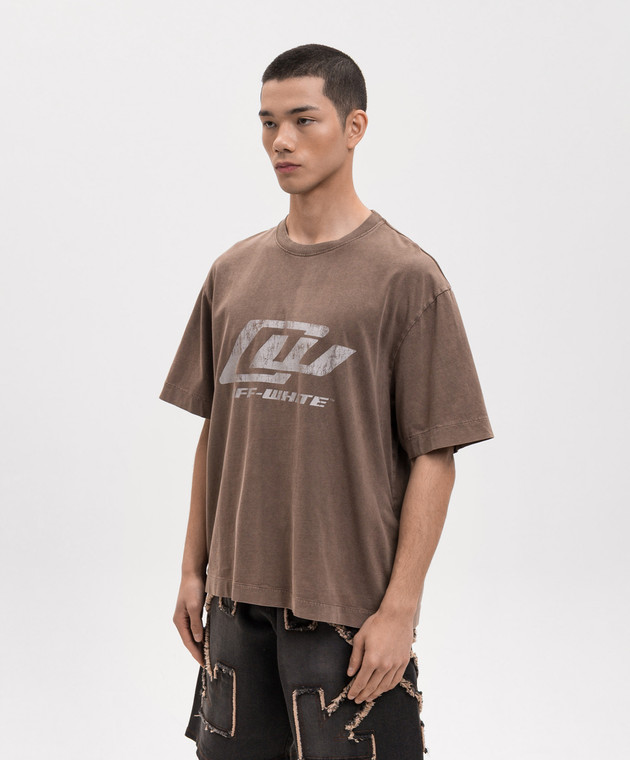 Off-White Коричнева футболка з принтом логотипа 44MAA120S26J00Z зображення 3
