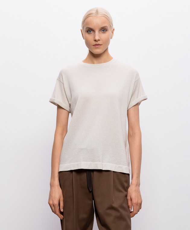 Brunello Cucinelli Футболка з кашеміром та шовком кольору айворі M41810000P зображення 3