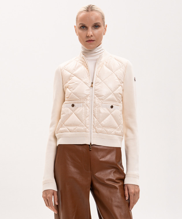 Moncler Комбинированная куртка цвета айвори с нашивкой логотипа L20939B00004M1113 изображение 3