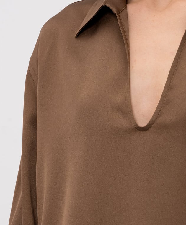 Brunello Cucinelli Коричнева блуза із шовку MP179B1D05 зображення 5