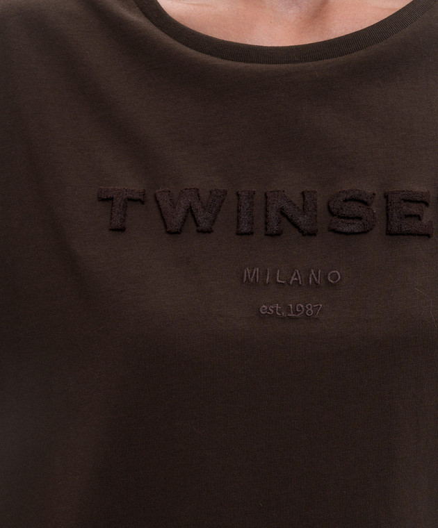 Twinset Коричневая футболка с фактурным логотипом 262TP2303 изображение 5