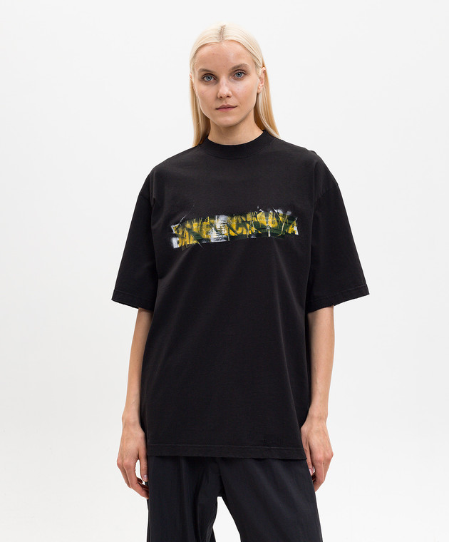 Balenciaga Чорна футболка Messy Spray 764235TUVI6 зображення 3