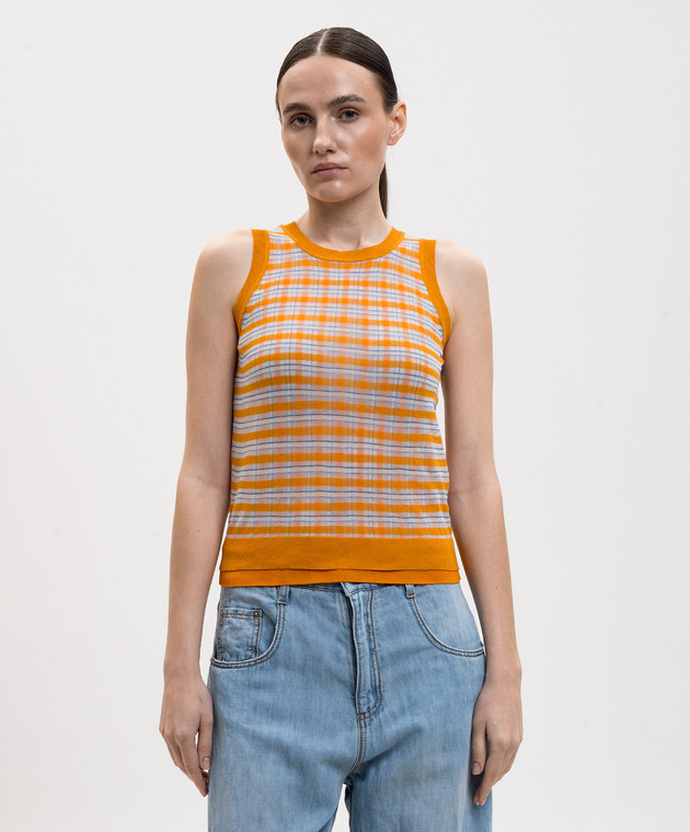 Ermanno Scervino Оранжевый топ в клеточку D485L734GQK изображение 3