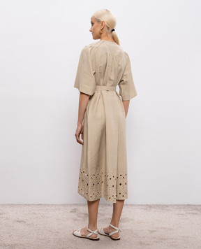 Yves Salomon Бежева сукня міді із шовку та льону 26EYR04525TSCL
