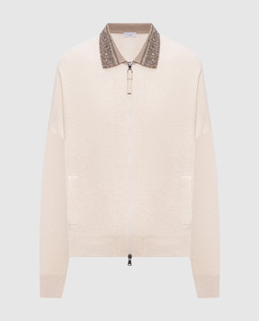 Brunello Cucinelli Бежевий кардиган з вовни, кашеміру та шовку M16232406