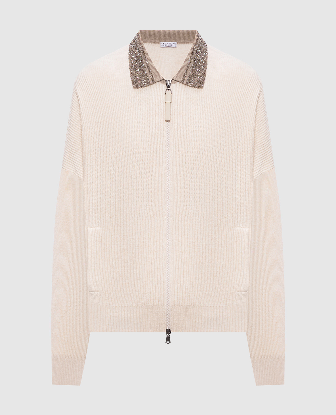 Бежевый кардиган из шерсти, кашемира и шелка