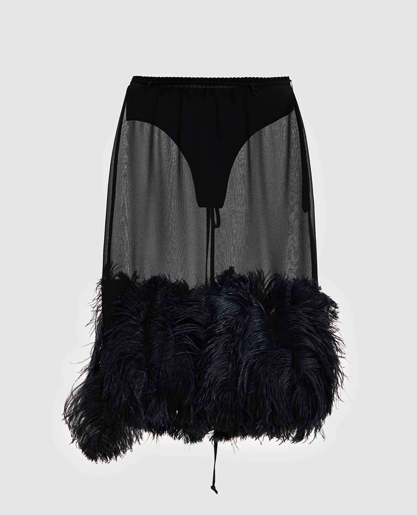 

Черная юбка с перьями страуса, Черный, Юбки прямые