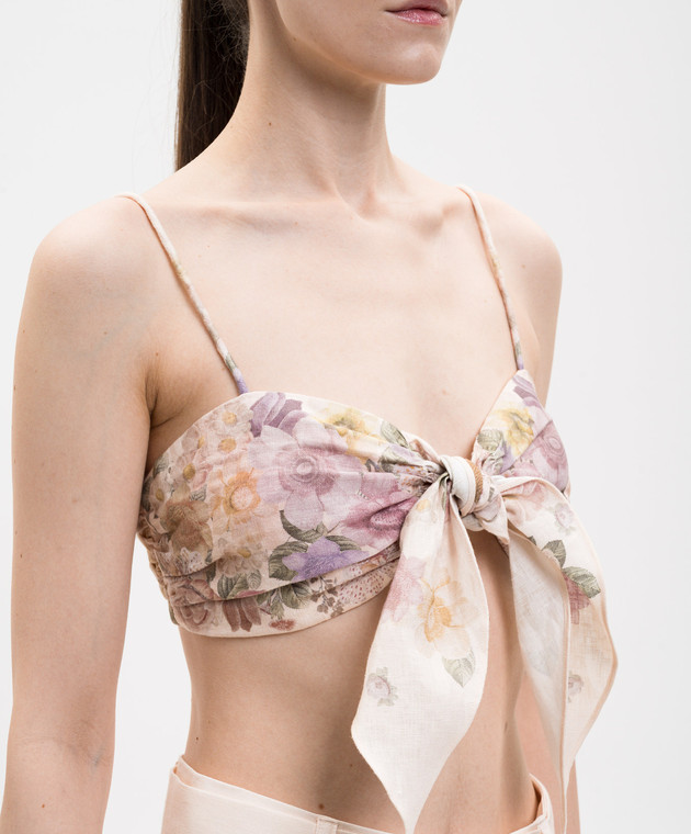 Twinset Бежевий топ з льону в квітковий принт 261TT2564 зображення 5