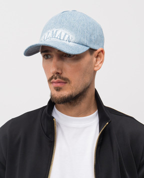 Balmain Блакитна джинсова кепка з логотипом GH1XA562DG11