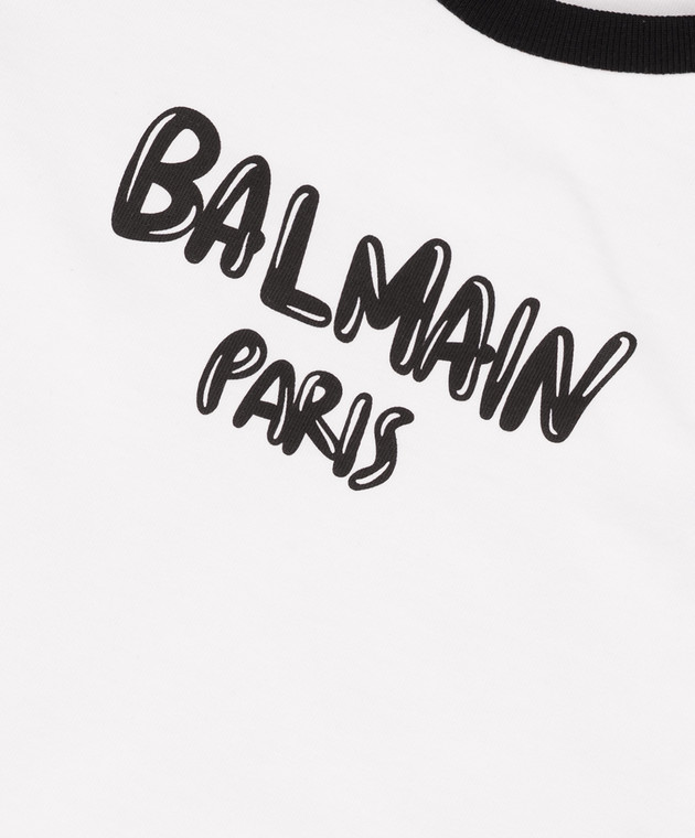 Balmain Дитяча біла футболка з контрастним логотипом BZ8H81Z36721214 зображення 3