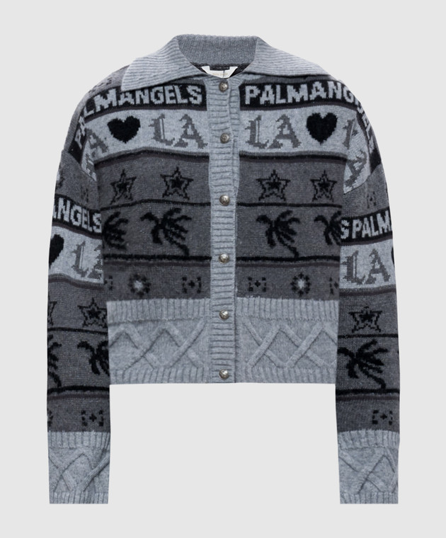 Palm Angels Серый кардиган в узор PAWHB002KN001