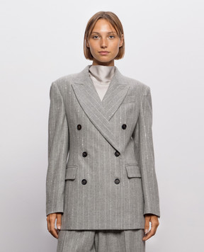 Brunello Cucinelli Сірий двобортний жакет з вовною в смужку MG5767306