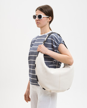 Peserico Сумка-хобо цвета айвори с акцентным окантованием S38383C0CC832