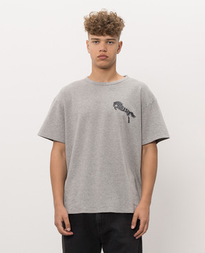 Maison Margiela MM6 Серая меланжевая футболка с принтом SH2GC0049M20277
