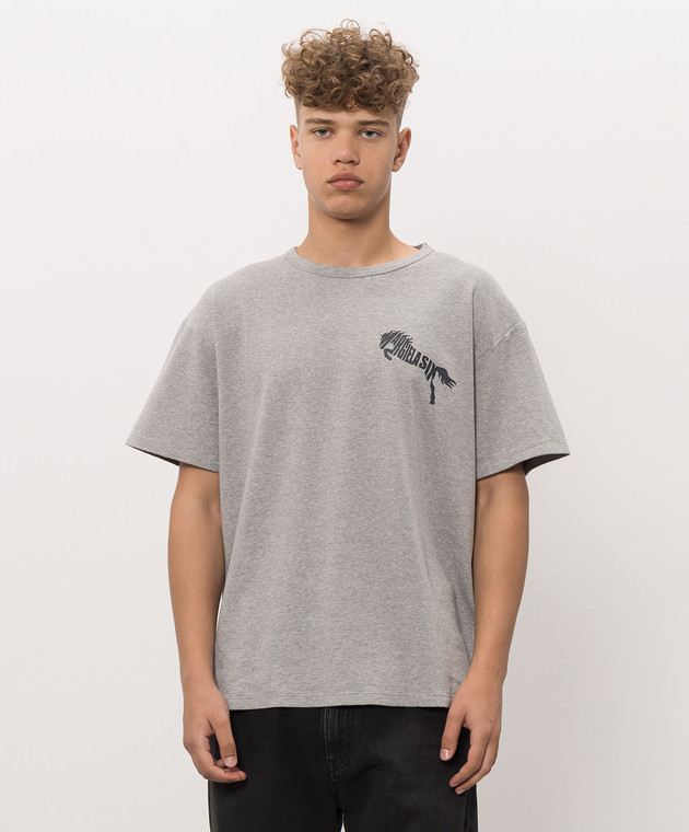 Maison Margiela MM6 Сіра меланжева футболка з принтом SH2GC0049M20277 зображення 3