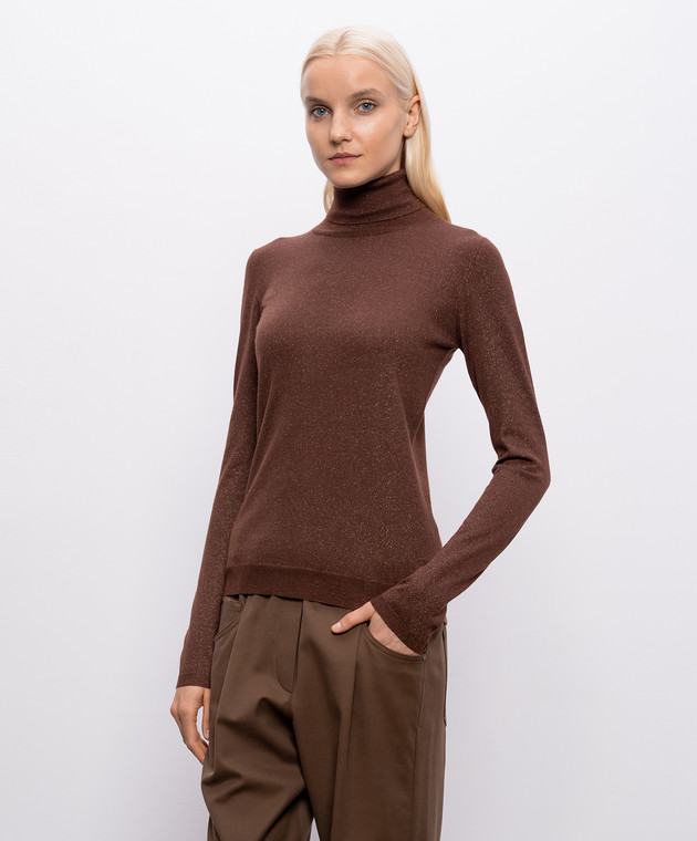 Brunello Cucinelli Коричневий гольф з кашеміром та шовком з люрексом M41800063P зображення 3