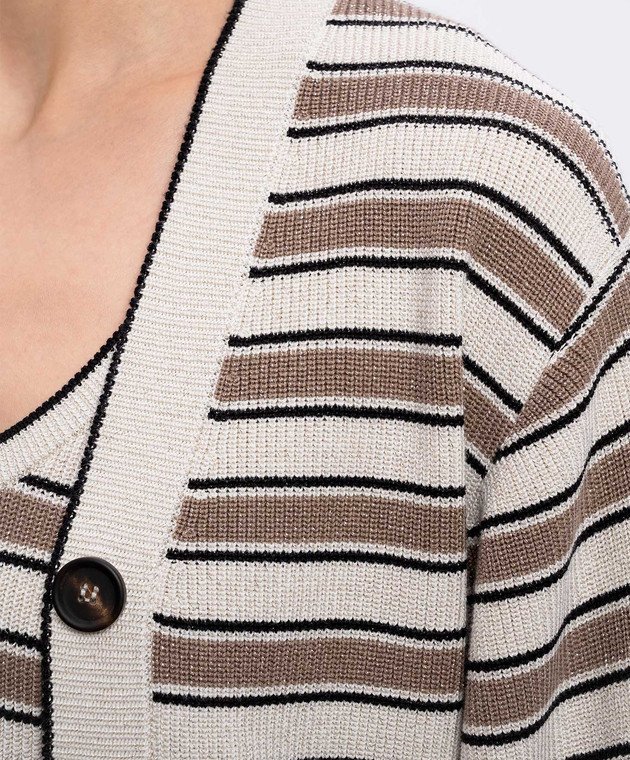 Brunello Cucinelli Бежевий кардиган в смужку з люрексом MAZ263806P зображення 5