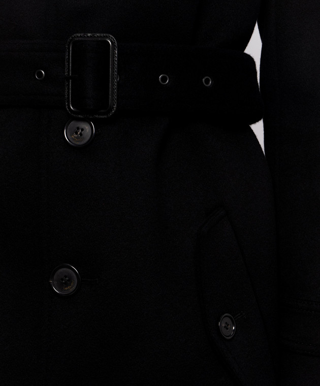 Saint Laurent Черное пальто из шерсти с поясом A001IQY060R изображение 5