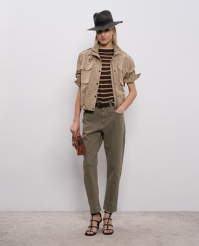 Brunello Cucinelli Джинсы цвета хаки с логотипом патча MB057P5319