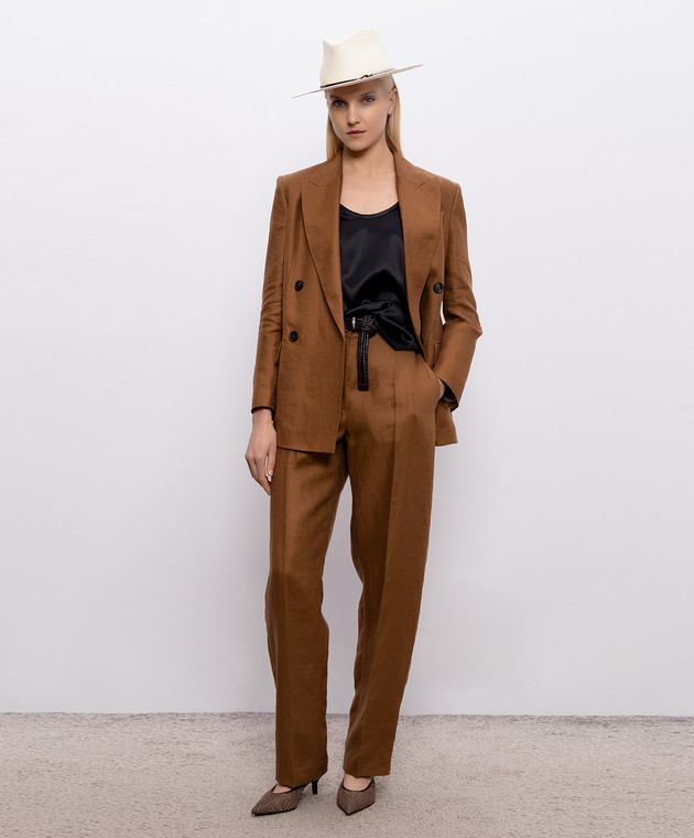 Brunello Cucinelli Коричневі штани з льону MH527P9198 зображення 2