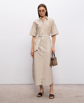 Brunello Cucinelli Сукня-сорочка кольору айворі з вишивкою та паєтками M0F79AHD91