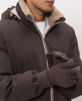 Brunello Cucinelli Коричневые комбинированные перчатки с перфорацией M2292118