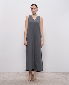 Peserico Серое платье из льна с цепочкой мониль S0216802647