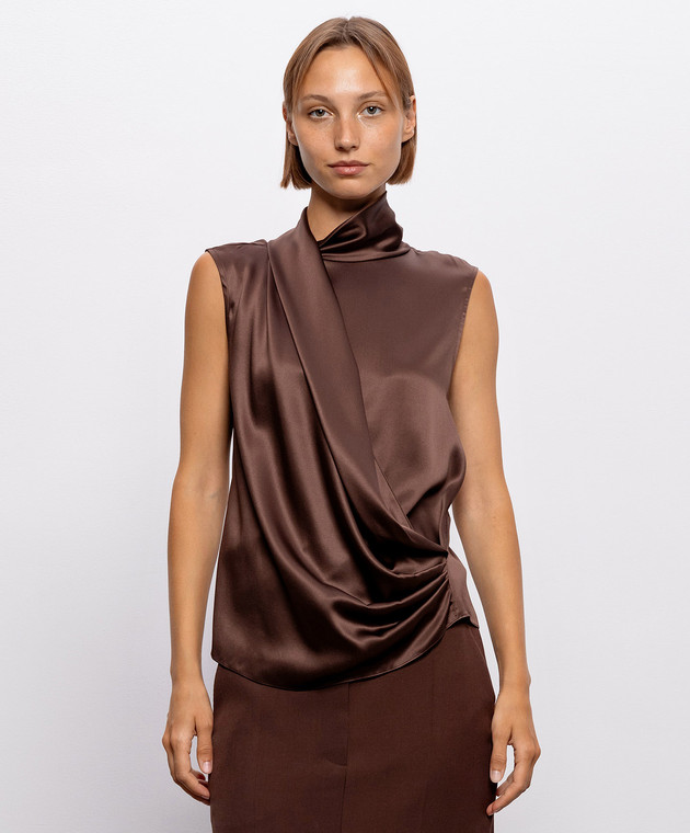 Brunello Cucinelli Коричневая блуза с драпировкой M0C59B1T04 изображение 3