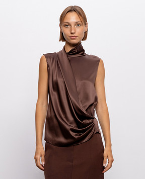 Brunello Cucinelli Коричневая блуза с драпировкой M0C59B1T04