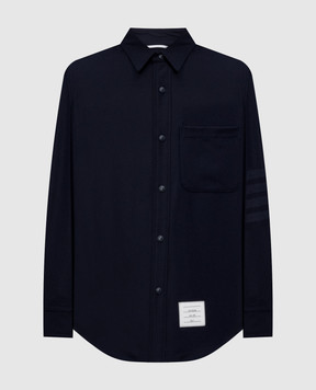 Thom Browne Синяя куртка в стиле рубашки из шерсти и кашемира MJO055A06393