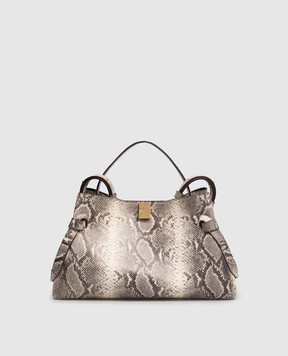 YUZEFI Бежевая кожаная сумка Gyoza с тиснением под кожу рептилии GYOZAEMBOSSEDLEATHER