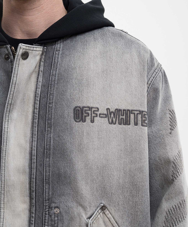 Off-White Серая утепленная джинсовая куртка с капюшоном 44MYE09MS26D002 изображение 5