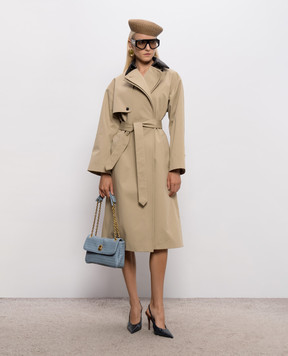 Bottega Veneta Бежевый тренч на запах с кожаным воротником 874798V6KO0