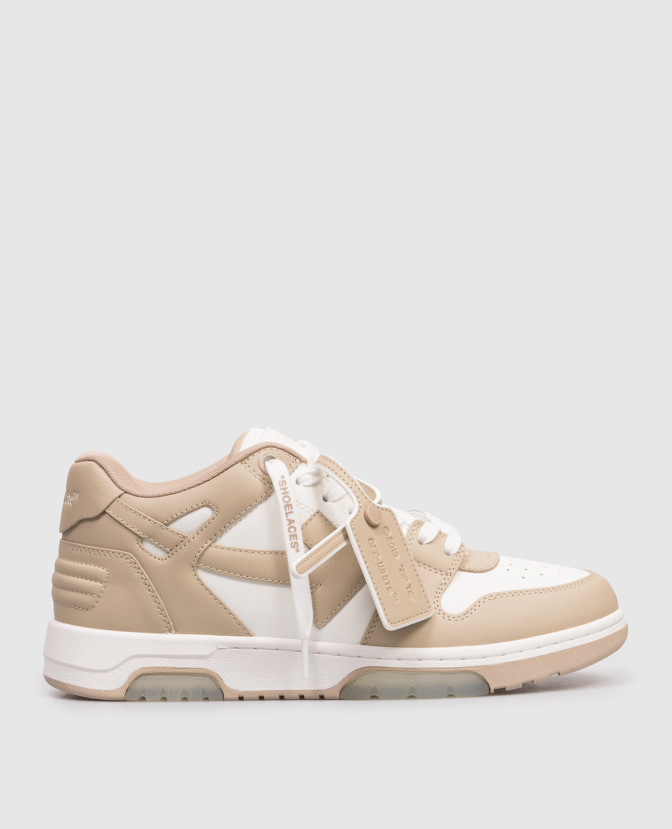 

Бежевые кожаные кроссовки Out Of Office с нашивкой эмблемы, Бежевый, Кроссовки