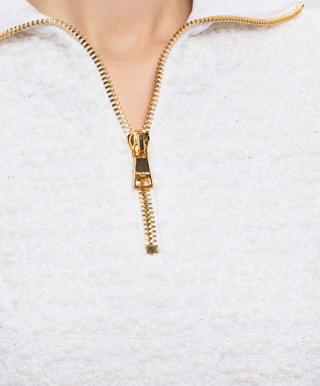 Balmain Твидовый джемпер цвета айвори с шерстью HF1KJ070KK12 изображение 5