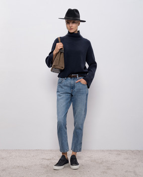 Brunello Cucinelli Синий свитер из кашемира с цепочкой мониль M12720914