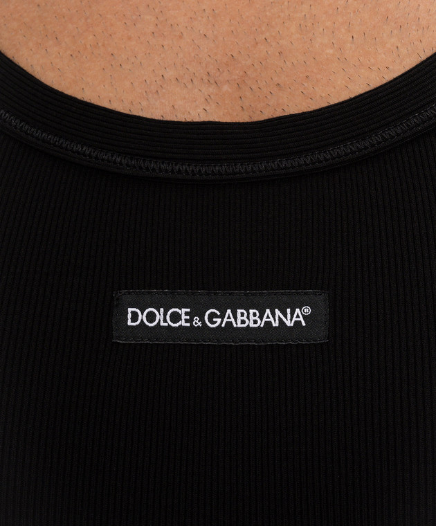 Dolce&Gabbana Черная майка в рубчике с нашивкой логотипа G8PA8TG7P3I изображение 5