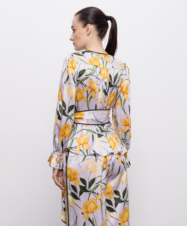 Christy Lynn Фіолетова блуза на запах із шовку в принт CLB405F10 зображення 4