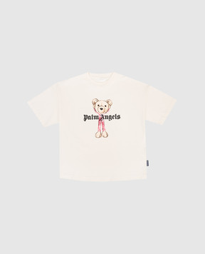 Palm Angels Дитяча бежева футболка з принтом PGAA001S26JER002