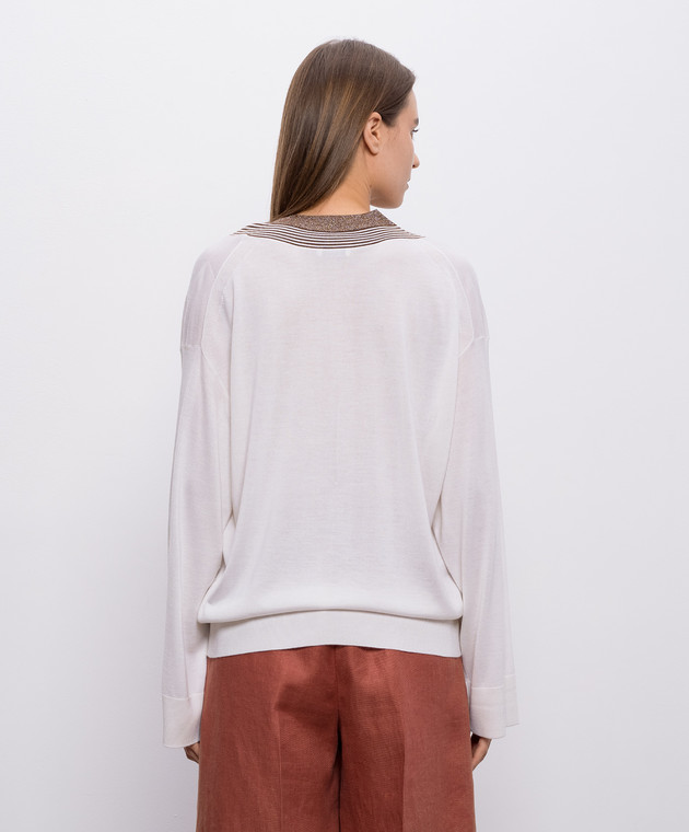 Brunello Cucinelli Пуловер кольору айворі з кашеміру та шовку з люрексом M13836702 зображення 4