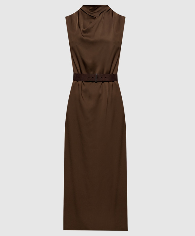 Brunello Cucinelli Коричневое платье миди M0H38A5519