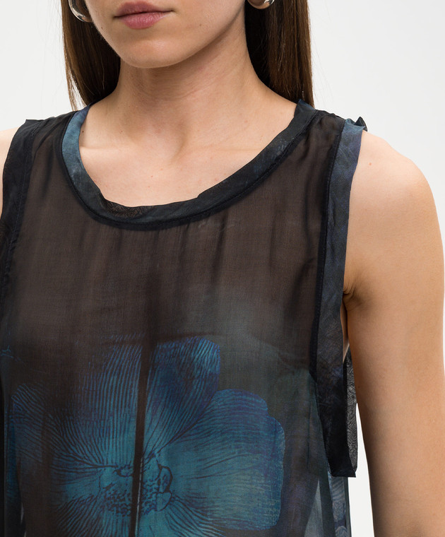 Masnada Чорна майка із шовком в принт 8079COB зображення 5