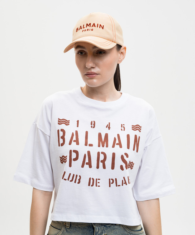 Balmain Бежевая кепка с вышивкой логотипа GF0XA015CB24 изображение 2