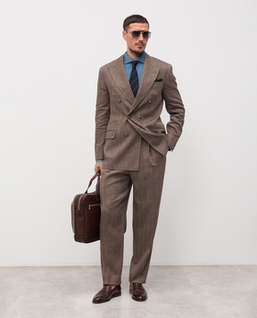 Brunello Cucinelli Коричневый костюм из льна и шерсти MZ4089CPN2