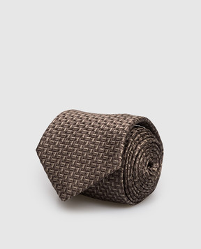 Brunello Cucinelli Коричнева краватка із шовку у візерунок MX8630018