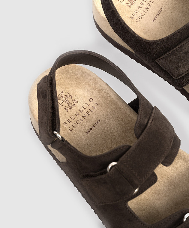 Brunello Cucinelli Детские коричневые замшевые сандалии BSMEG1I168 изображение 5