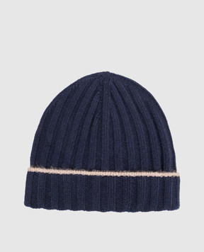 Brunello Cucinelli Синя шапка з кашеміру з окантуванням M2240900