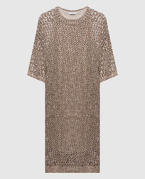 Brunello Cucinelli Бежевое ажурное платье с шелком и леном MEA345A90P