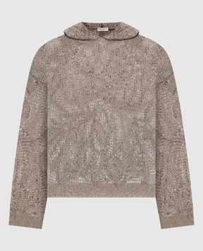 Brunello Cucinelli Коричневое ажурное худи с леном с пайетками MDT771009
